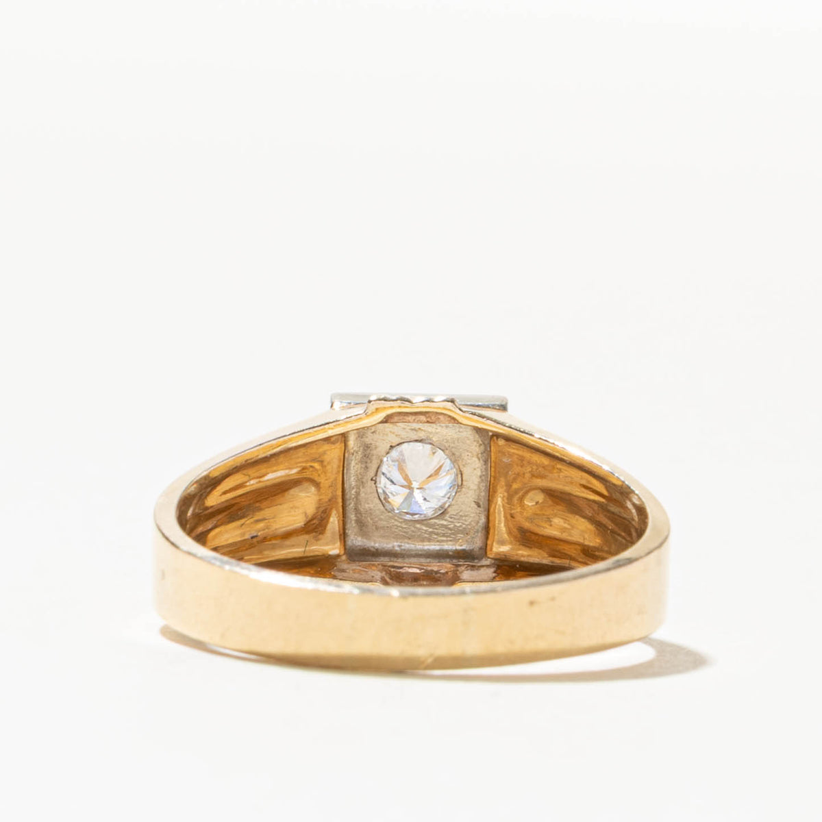 14k Solitaire Diamond Milgrain Textured Signet Ring | 0.22ct | SZ 10.25