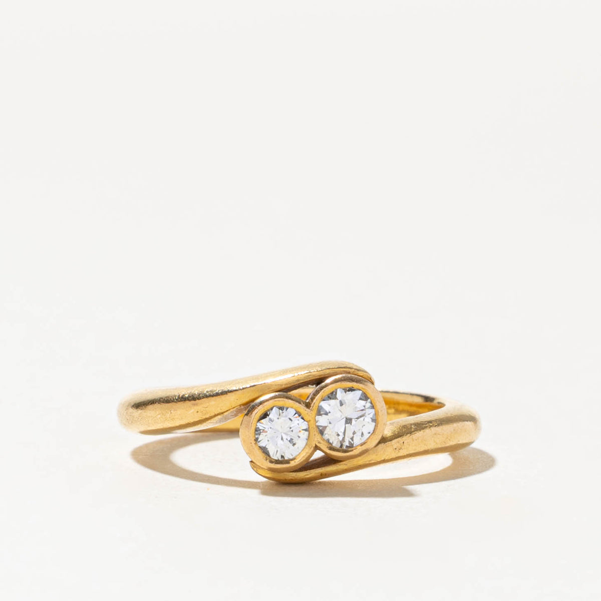 21k Two Stone Bezel Set Diamond Bypass Ring | 0.30ctw | SZ 4.5