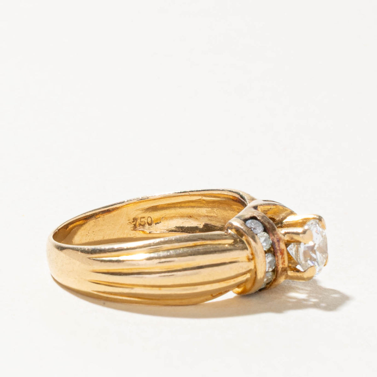 18k Diamond Channel Set Accented Grooved Ring | 0.52ctw | SZ 5