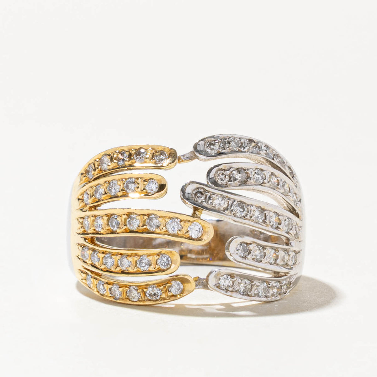 18k Two Tone Multi Row Diamond Grooved Abstract Cocktail Ring | 0.35ctw | SZ 7