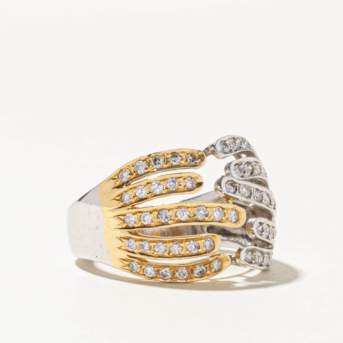 18k Two Tone Multi Row Diamond Grooved Abstract Cocktail Ring | 0.35ctw | SZ 7