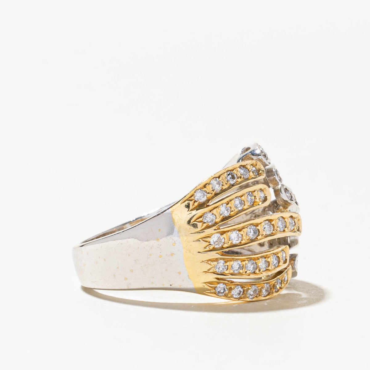 18k Two Tone Multi Row Diamond Grooved Abstract Cocktail Ring | 0.35ctw | SZ 7