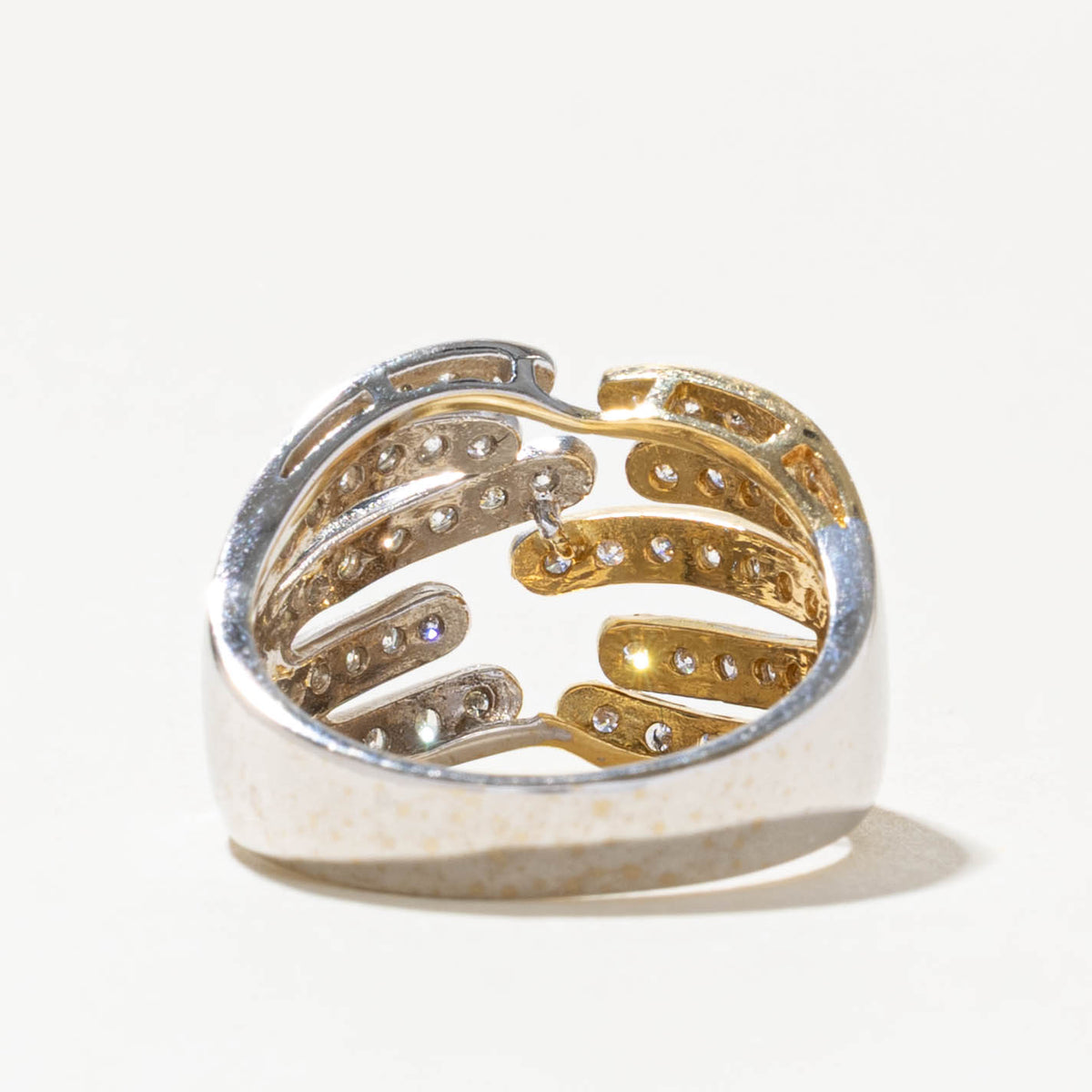 18k Two Tone Multi Row Diamond Grooved Abstract Cocktail Ring | 0.35ctw | SZ 7