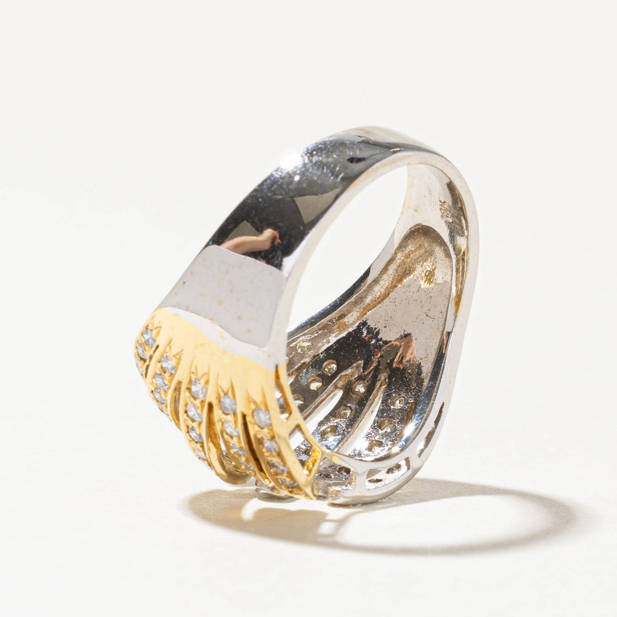 18k Two Tone Multi Row Diamond Grooved Abstract Cocktail Ring | 0.35ctw | SZ 7