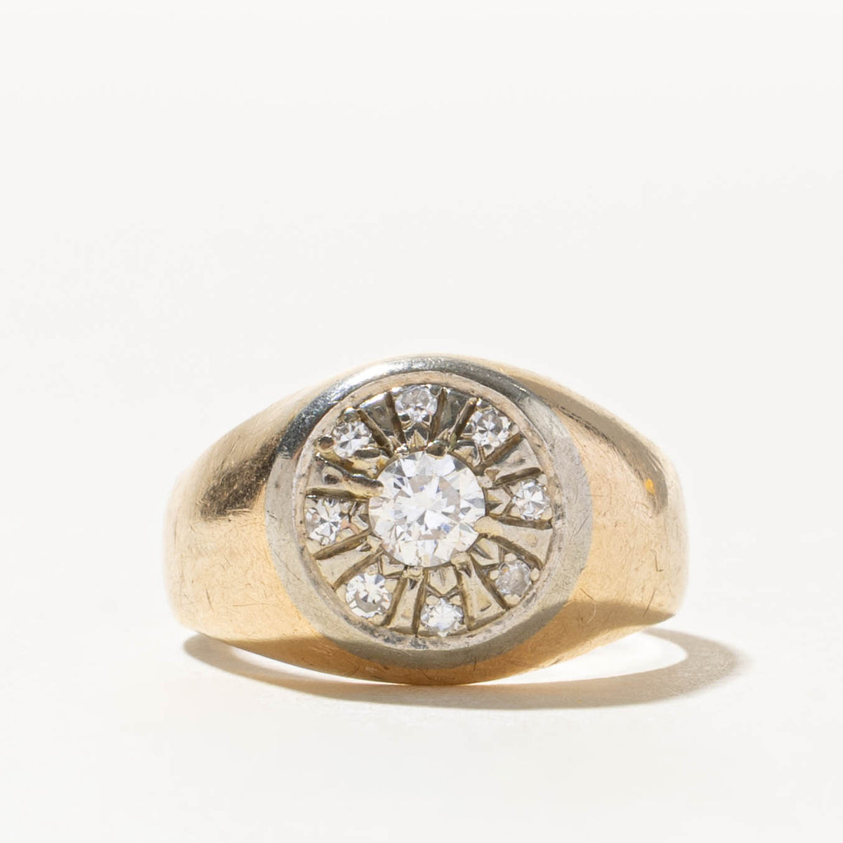 14k Illusion Set Diamond Cluster Signet Ring | 0.30ct SI1 I, 0.08ctw | SZ 9