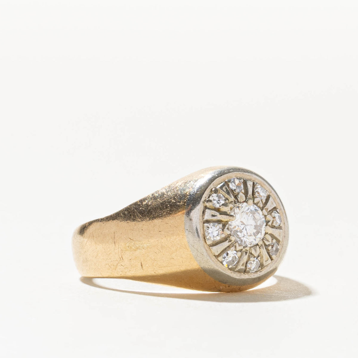 14k Illusion Set Diamond Cluster Signet Ring | 0.30ct SI1 I, 0.08ctw | SZ 9