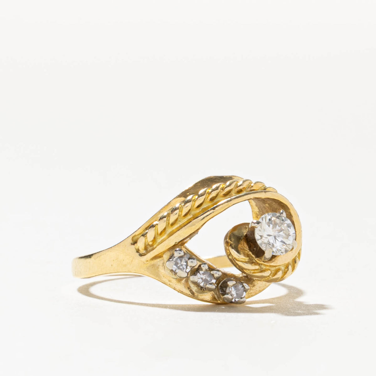 18k Diamond Rope Textured Teardrop Ring | 0.23ctw | SZ 7.25