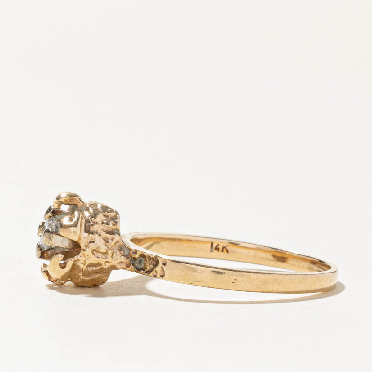 14k Solitaire Diamond Nuggety Floral Ring | 0.08ct | SZ 6