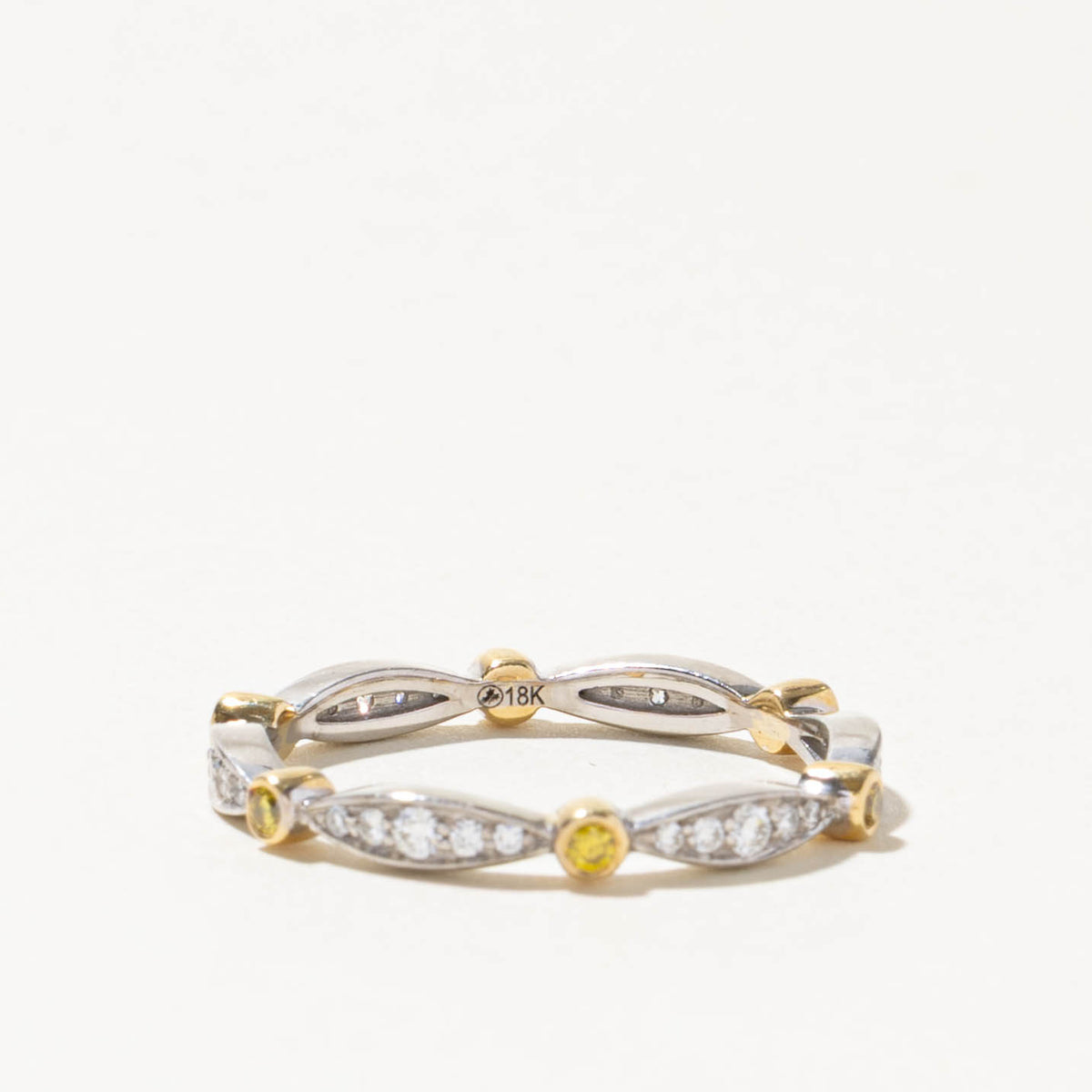 18k Two Tone Eternity Diamond Marquise Patterned Band | 0.28ctw | 2.53mm | SZ 8