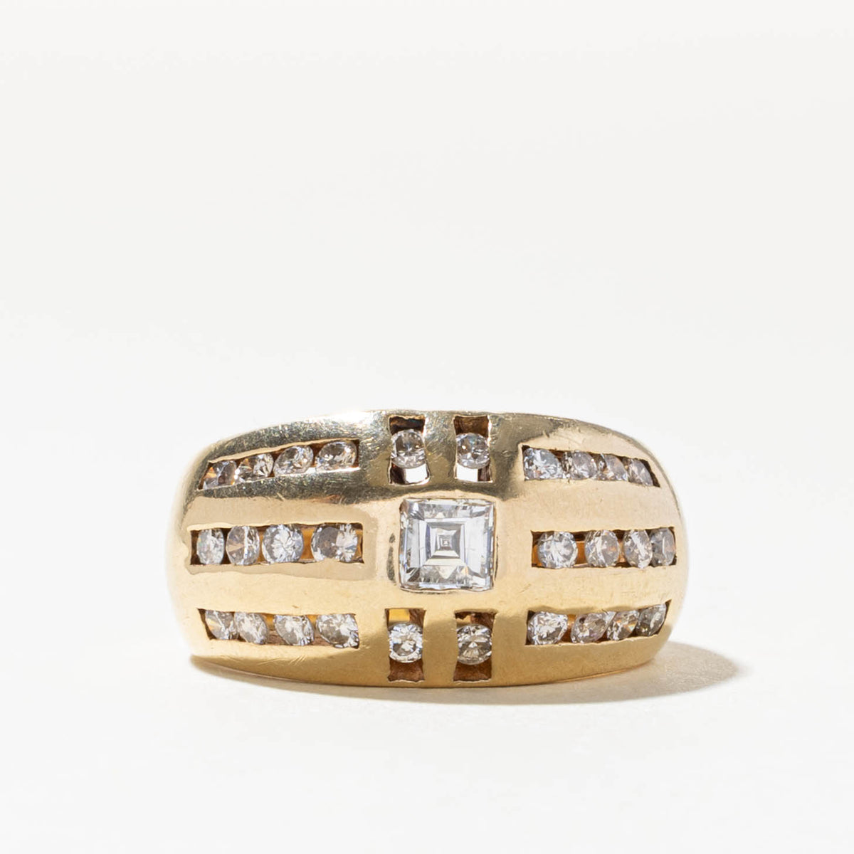 14k Channel Set Diamond Openwork Geometric Dome Ring | 0.32ct VS2 H, 0.43ctw | SZ 6.5