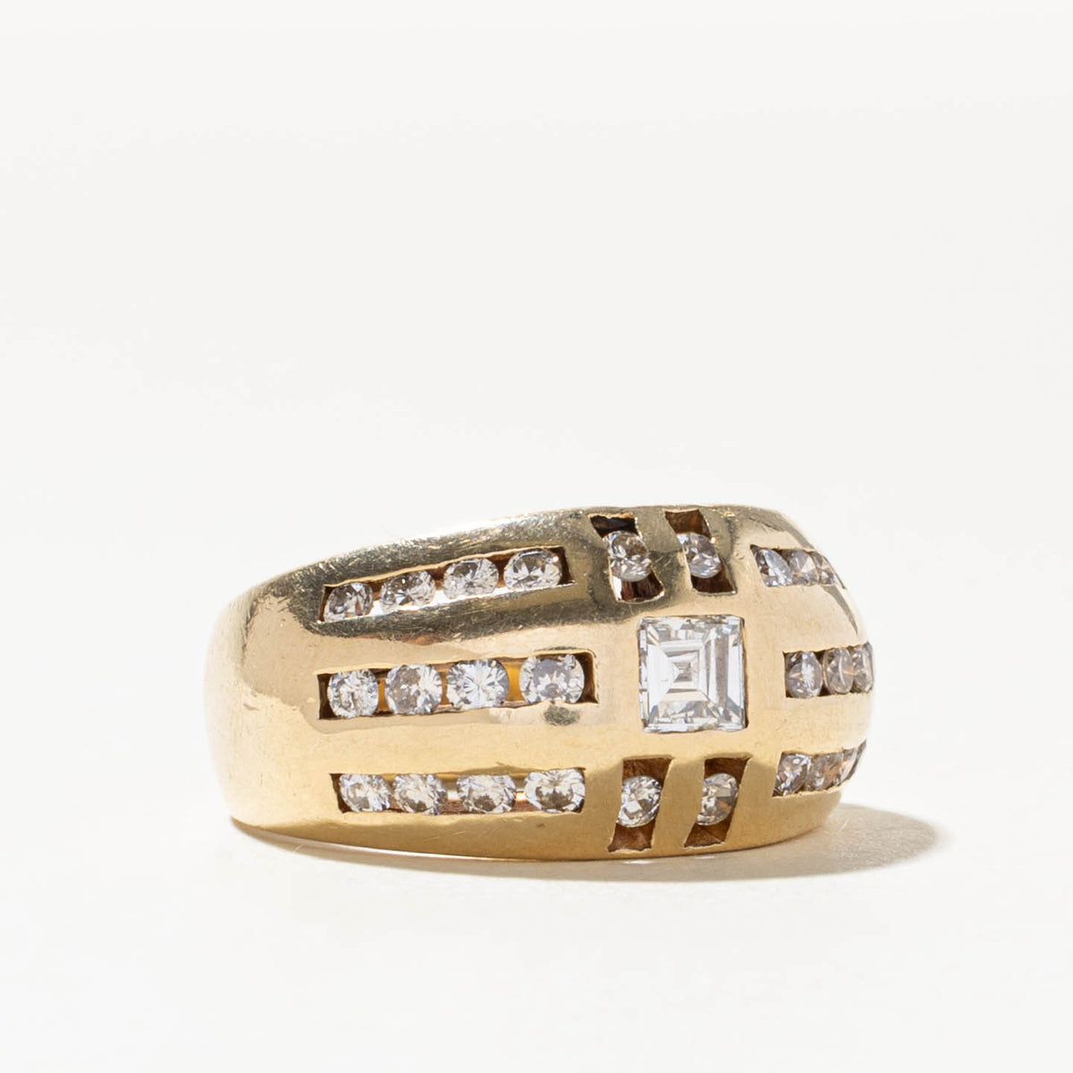 14k Channel Set Diamond Openwork Geometric Dome Ring | 0.32ct VS2 H, 0.43ctw | SZ 6.5