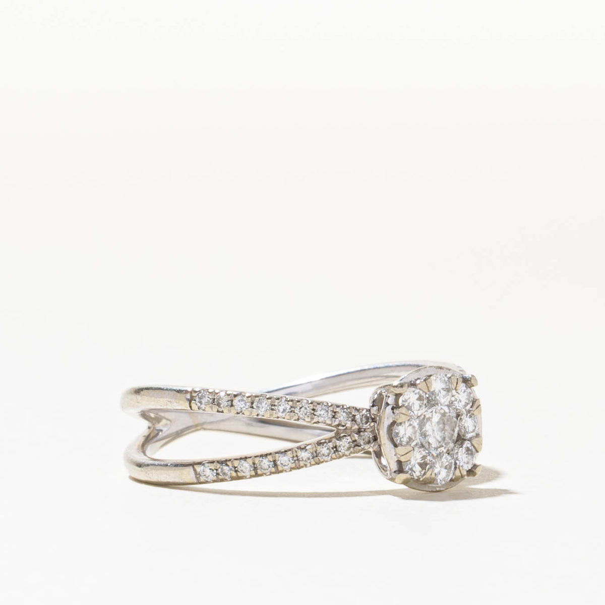 10k Illusion Set Diamond Accented Crossover Ring | 0.65ctw | SZ 7.5