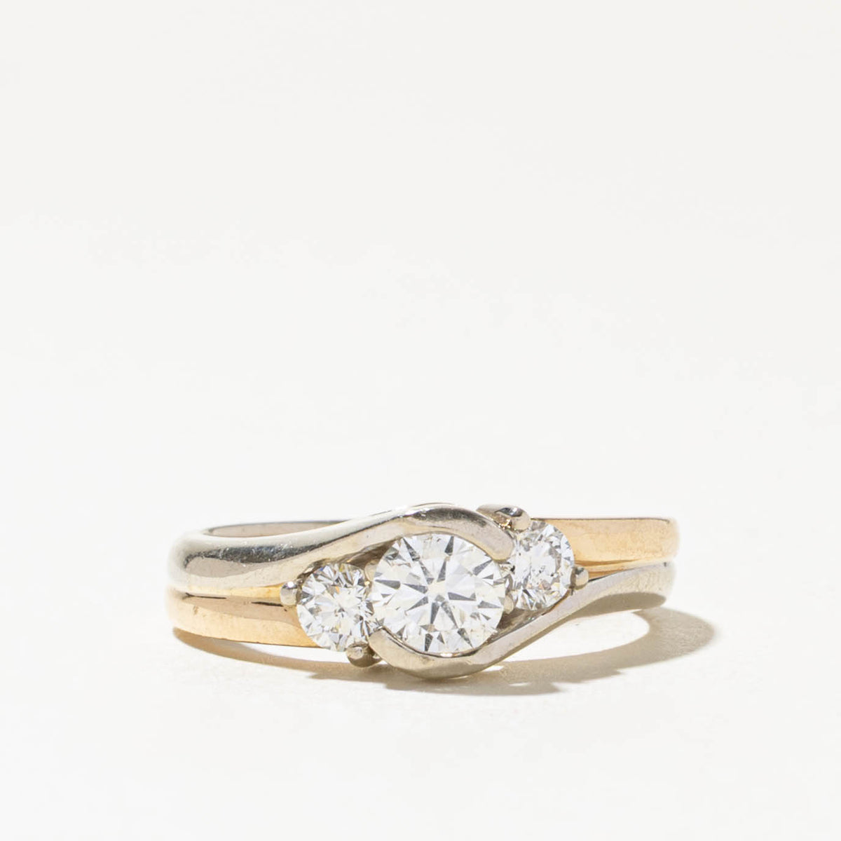 14k Two Tone Three Stone Diamond Bypass Ring | 0.43ct SI1 J, 0.22ctw | SZ 5.75