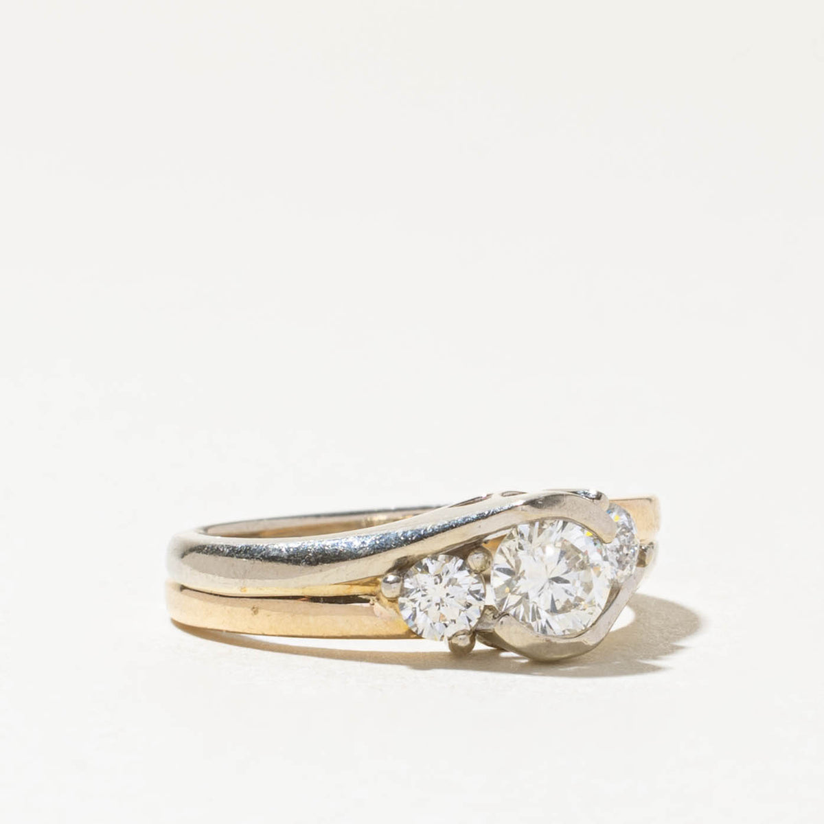 14k Two Tone Three Stone Diamond Bypass Ring | 0.43ct SI1 J, 0.22ctw | SZ 5.75