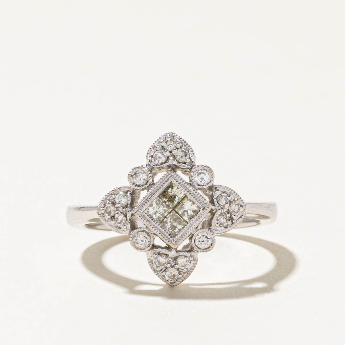 18k Princess Cut Diamond Cluster Milgrain Geometric Ring | 0.32ctw | SZ 6