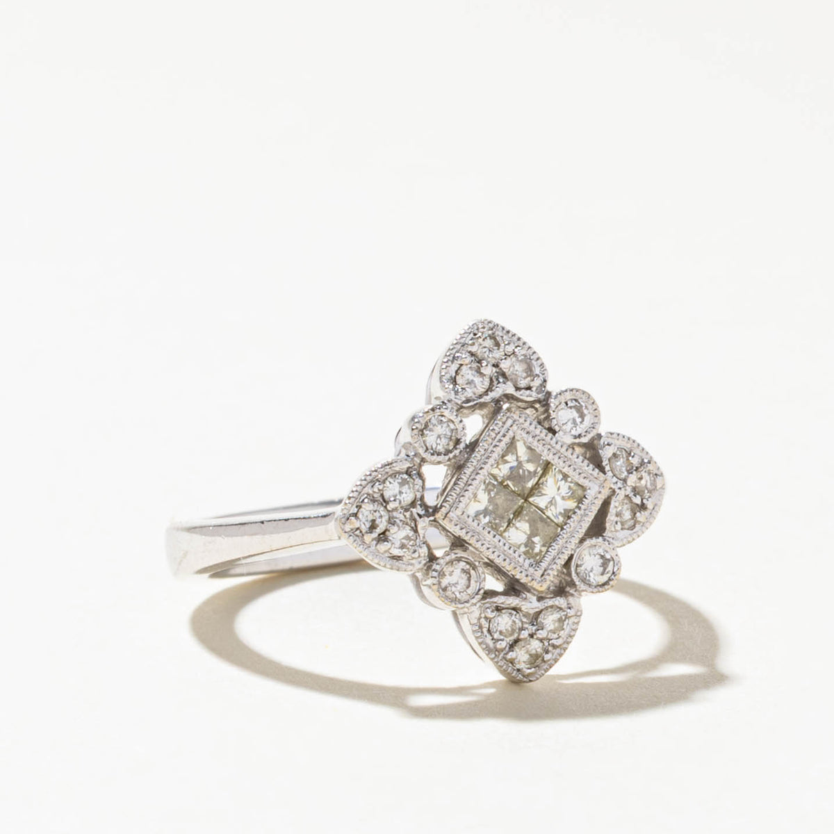18k Princess Cut Diamond Cluster Milgrain Geometric Ring | 0.32ctw | SZ 6