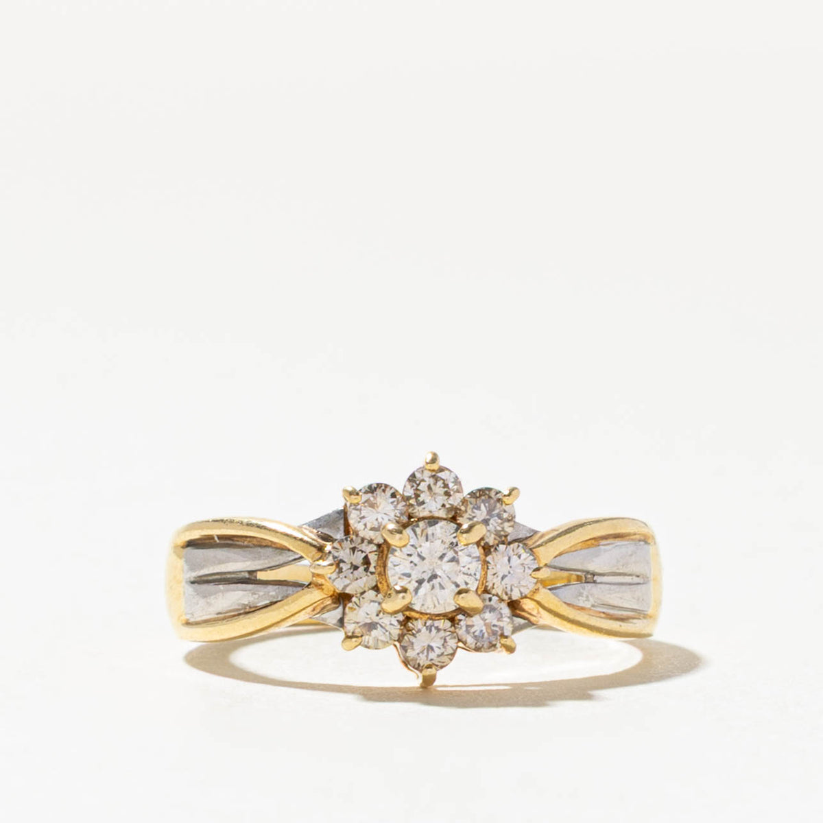 Two Tone Diamond Halo Grooved Reverse Tapered Ring | 0.31ctw | SZ 5.5