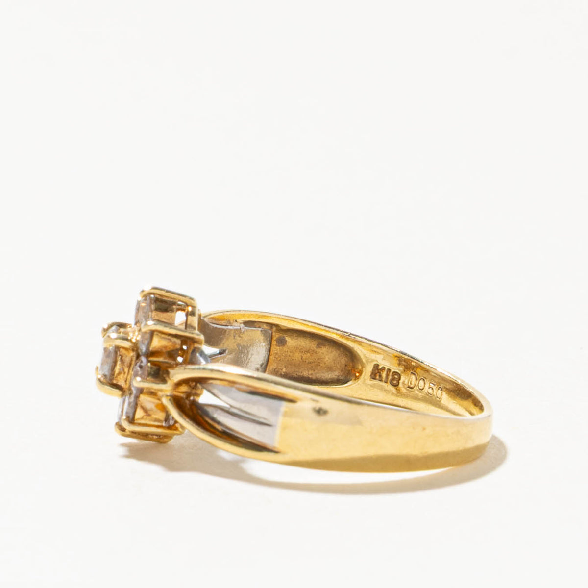 Two Tone Diamond Halo Grooved Reverse Tapered Ring | 0.31ctw | SZ 5.5