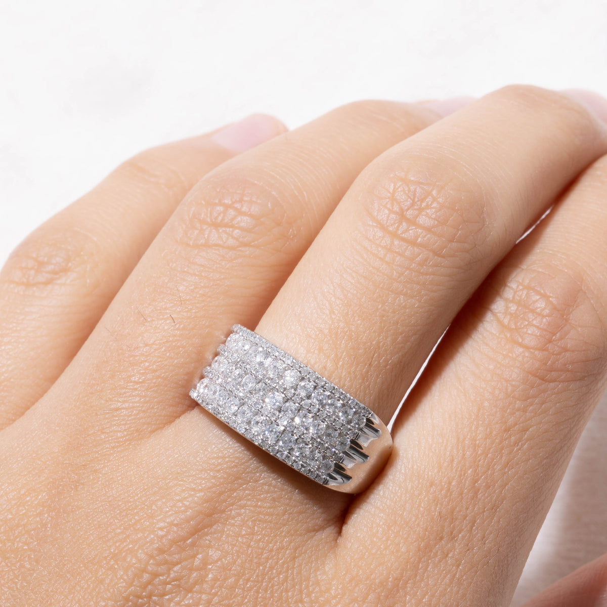 10k Semi Eternity Multi Row Diamond Grooved Band | 0.55ctw | 10.10mm | SZ 7.75