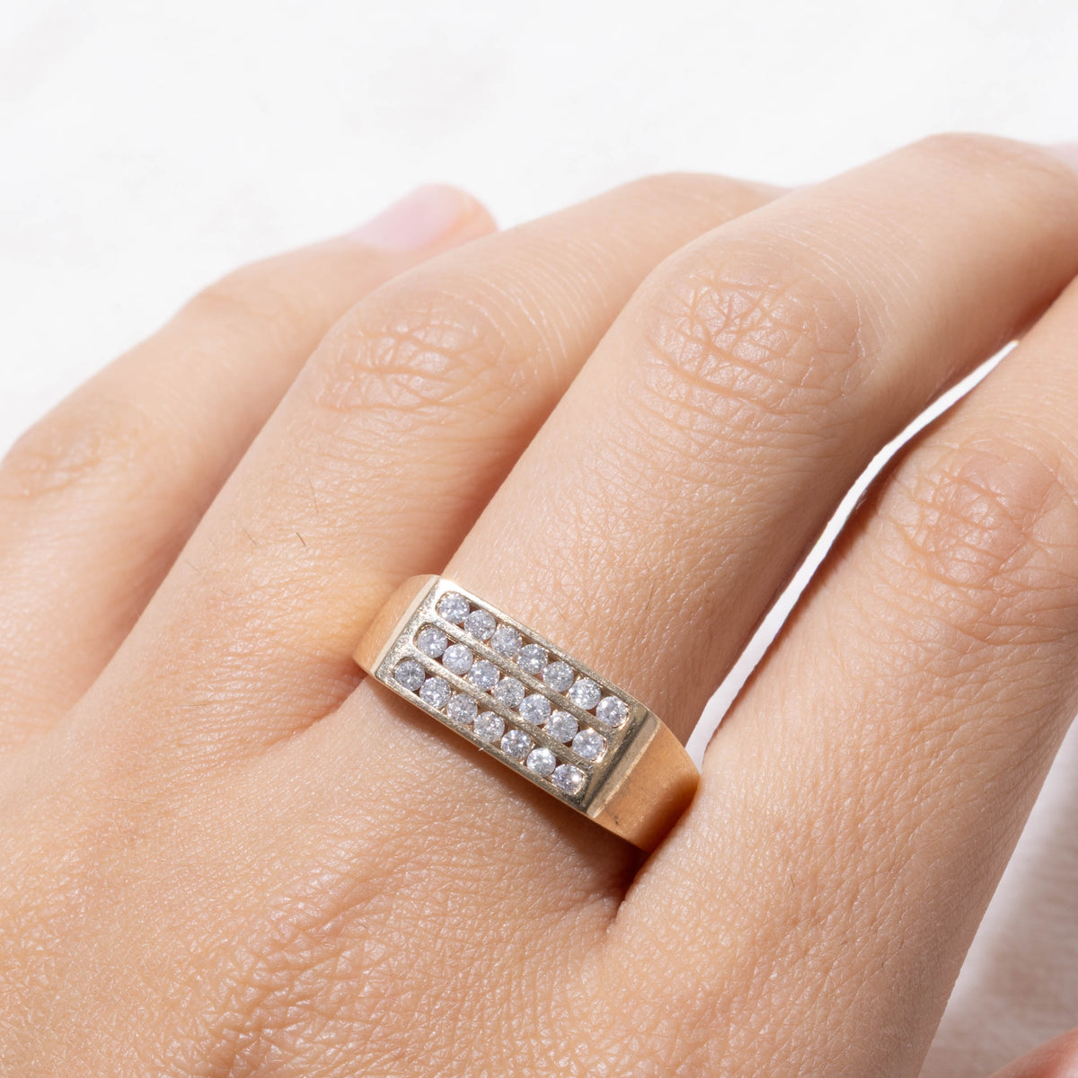 10k Multi Row Channel Set Diamond Signet Ring | 0.50ctw | SZ 10.25