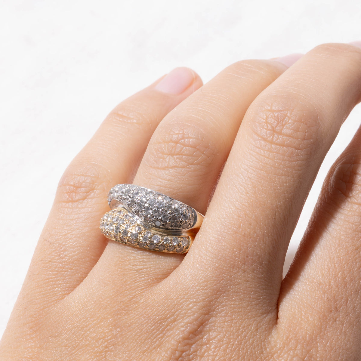 14k Two Tone Pave Set Diamond Wave Dome Ring | 0.85ctw | SZ 7