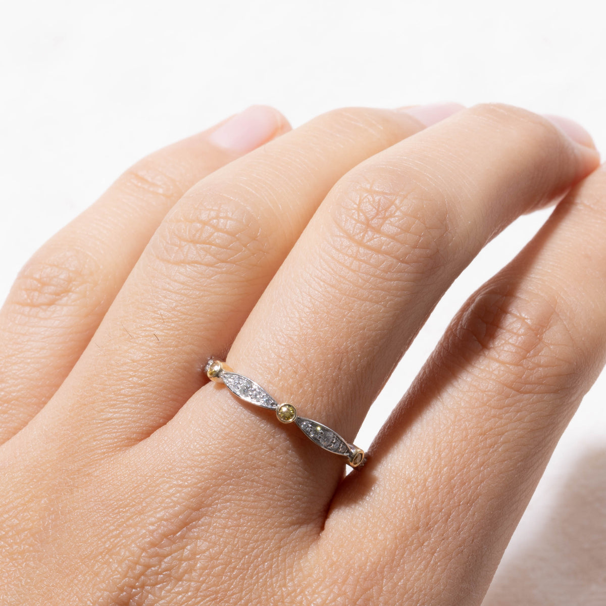 18k Two Tone Eternity Diamond Marquise Patterned Band | 0.28ctw | 2.53mm | SZ 8