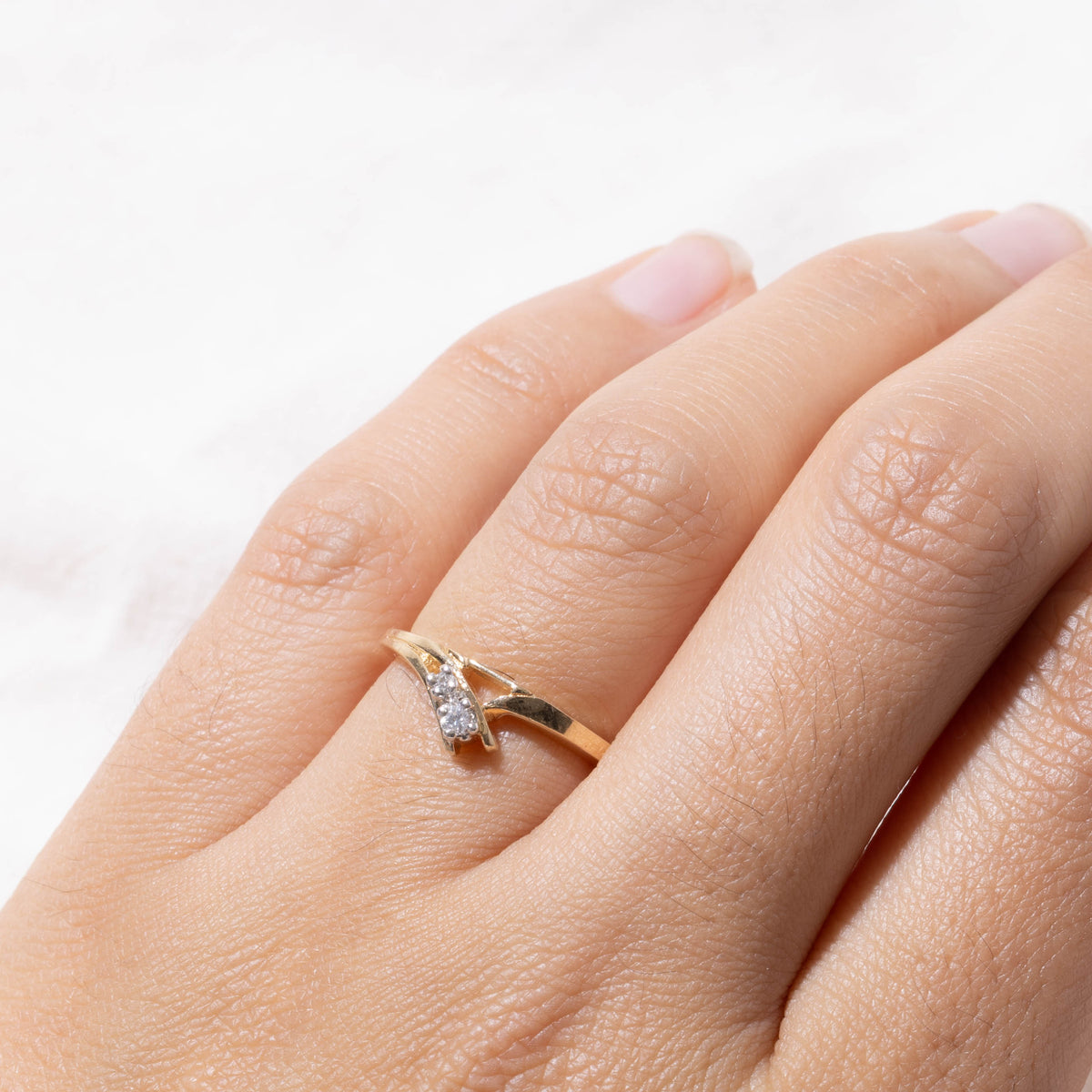 14k Two Stone Diamond Plain Bypass Ring | SZ 5.5