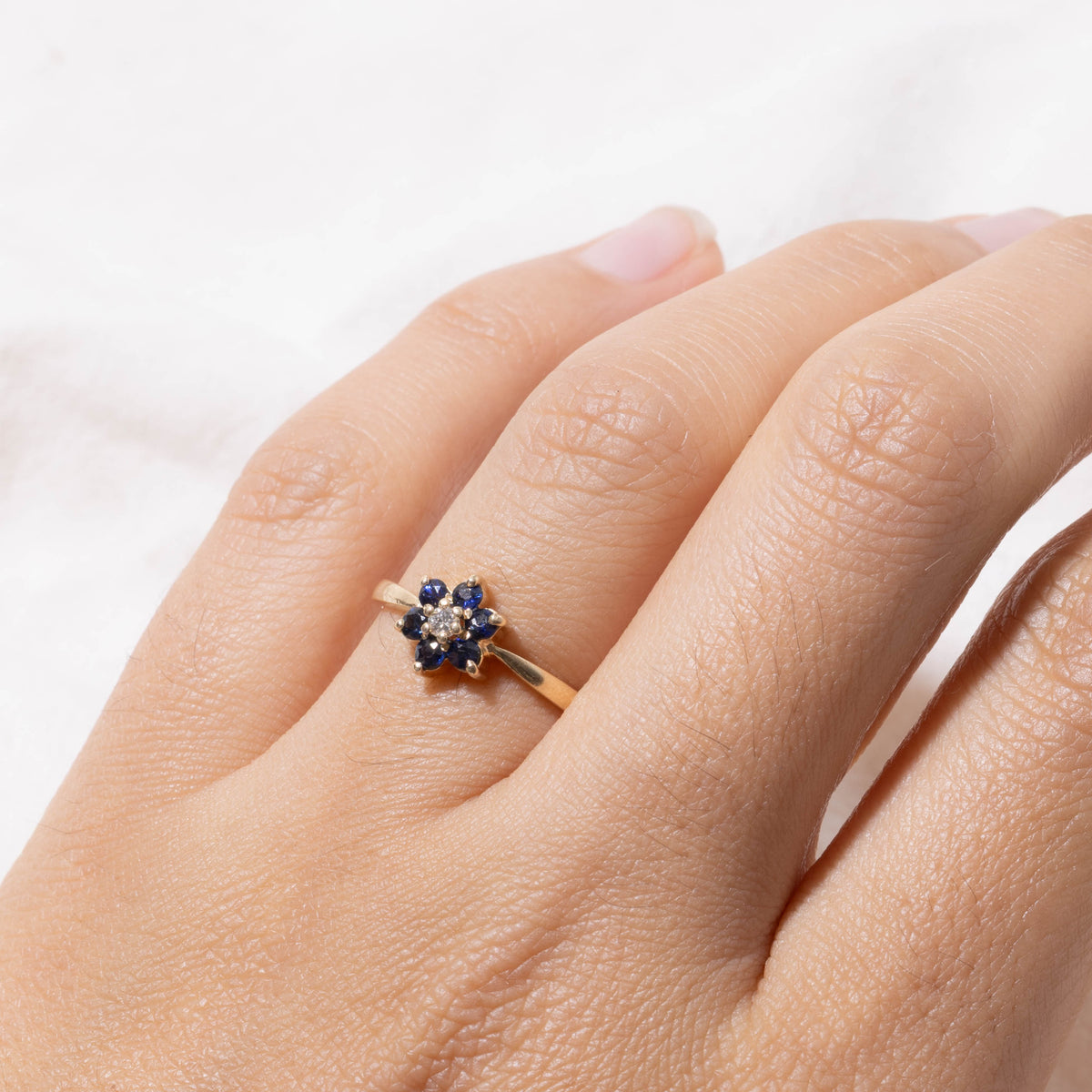 14k Sapphire & Diamond Floral Cluster Ring | SZ 6.75