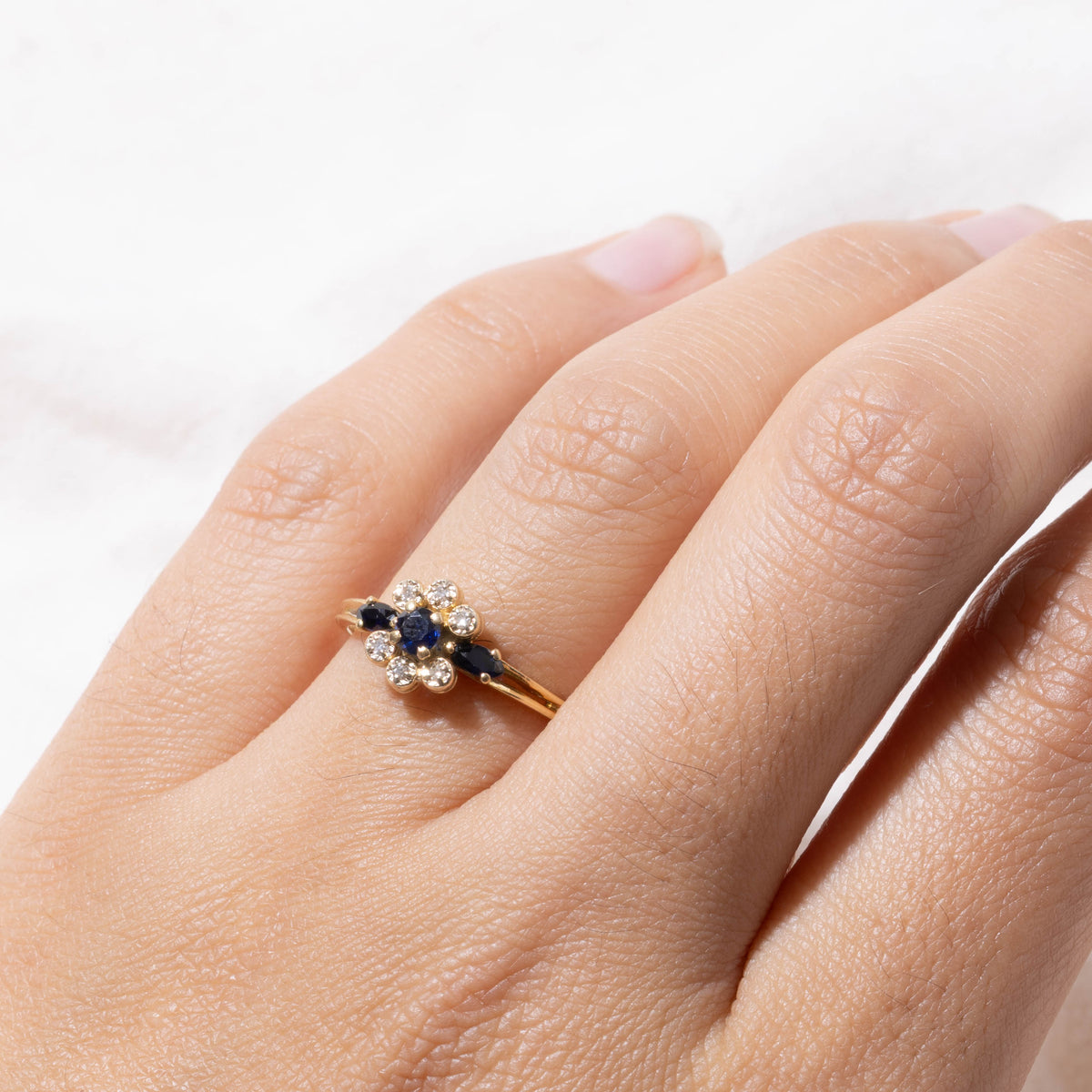 14k Sapphire & Diamond Floral Cluster Ring | SZ 6.5