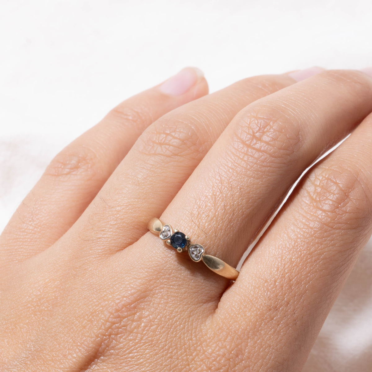 10k Sapphire & Diamond Heart Accented Ring | SZ 8.75