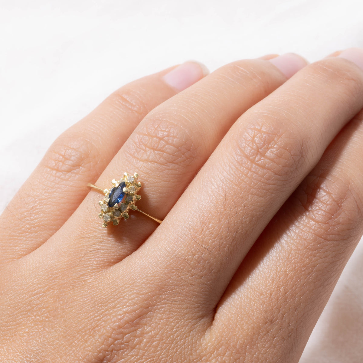 18k Marquise Cut Sapphire & Diamond Petal Halo Ring | SZ 6.25