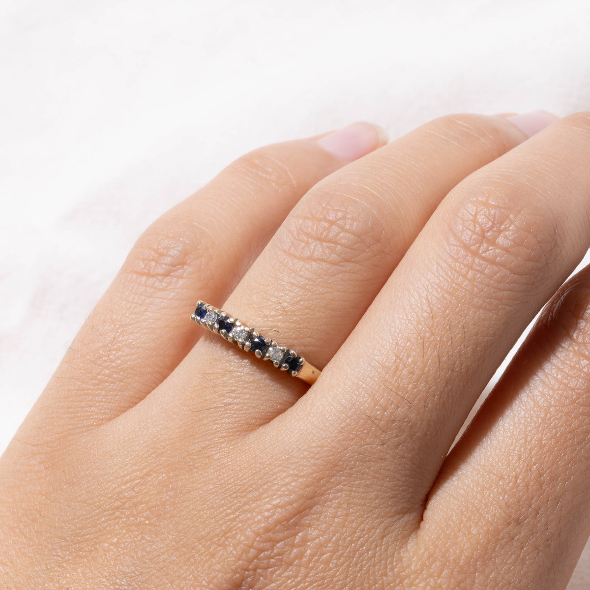 10k Seven Stone Diamond & Sapphire Band | 3.00mm | SZ 7
