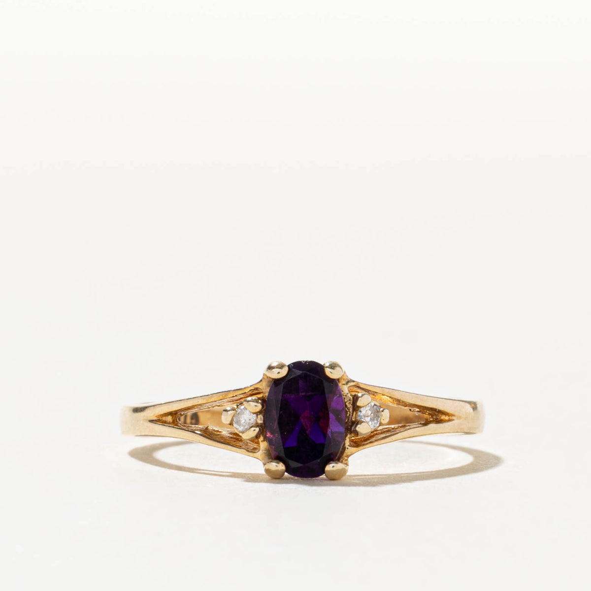 10k Amethyst & Diamond Accented Open Shank Ring | SZ 6.25