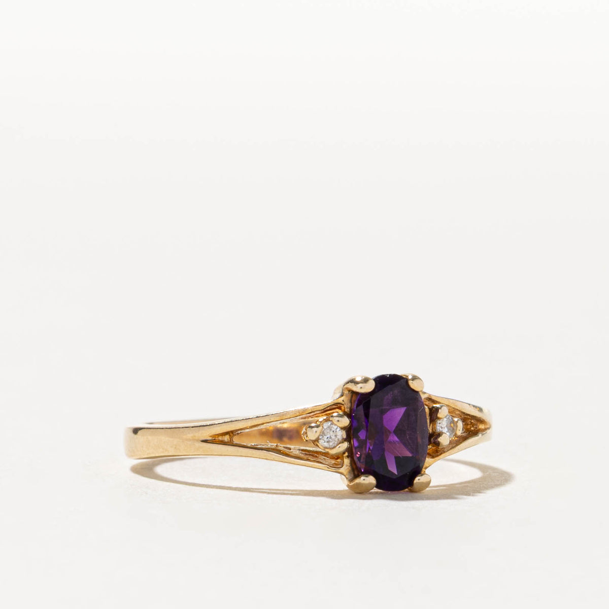 10k Amethyst & Diamond Accented Open Shank Ring | SZ 6.25