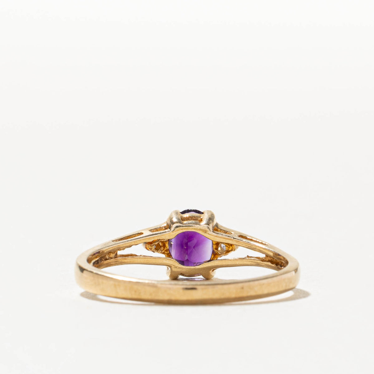 10k Amethyst & Diamond Accented Open Shank Ring | SZ 6.25