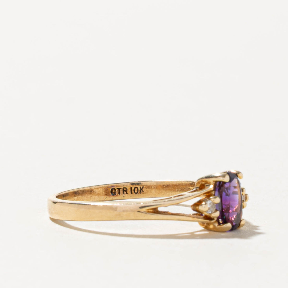 10k Amethyst & Diamond Accented Open Shank Ring | SZ 6.25