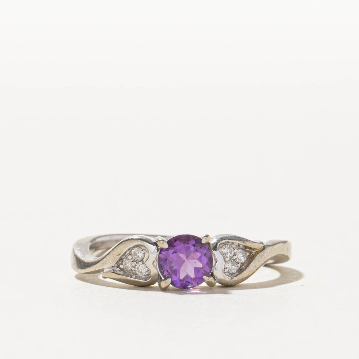 10k Amethyst & Diamond Heart Accented Ring | SZ 6.25