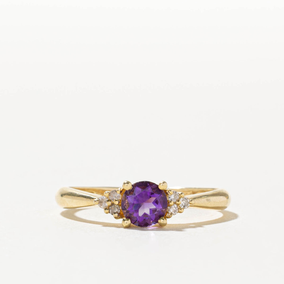 14k Amethyst & Diamond Cluster Accented Ring | SZ 7.25