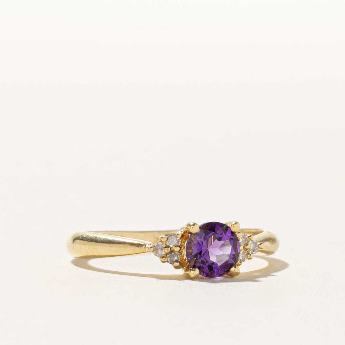 14k Amethyst & Diamond Cluster Accented Ring | SZ 7.25