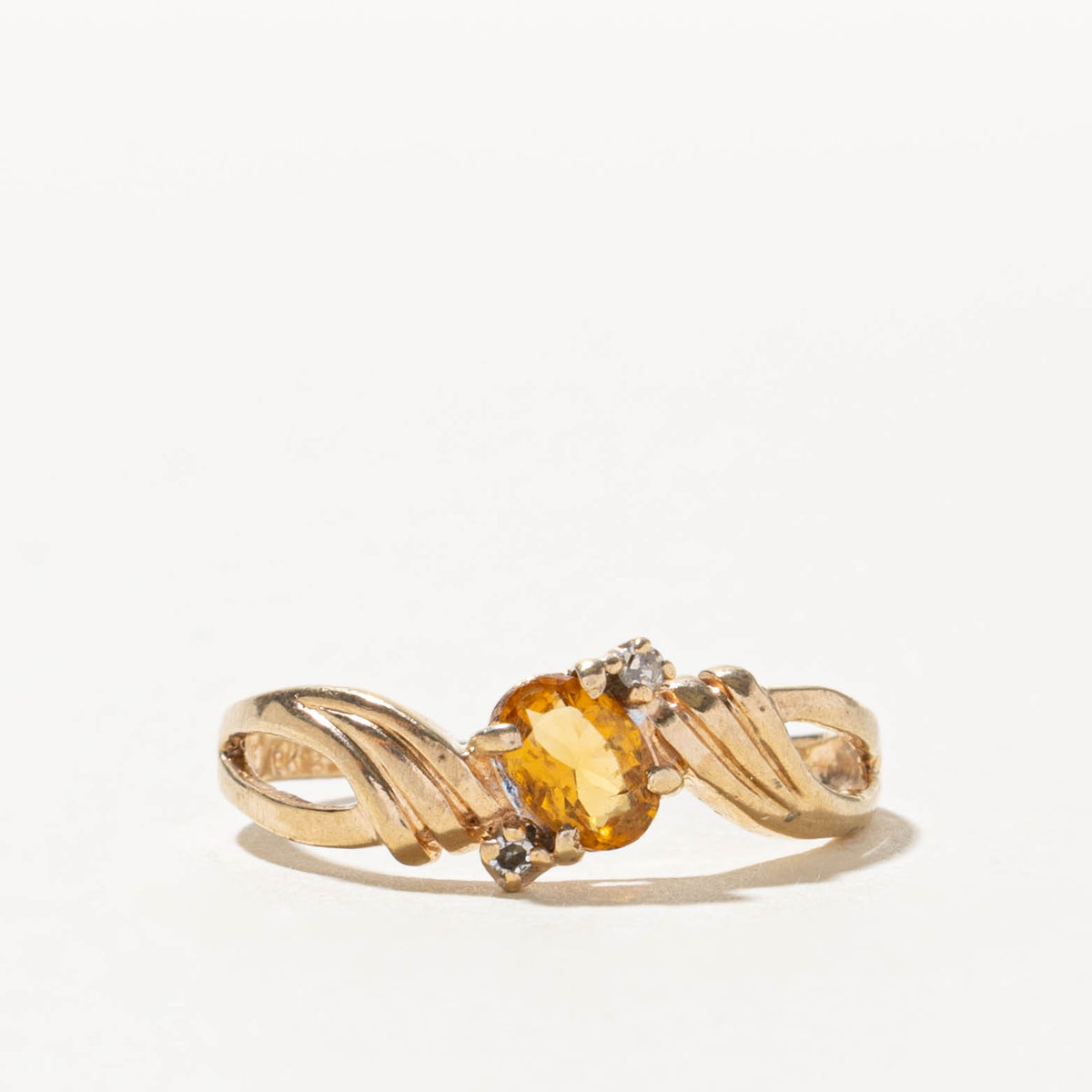 10k Citrine & Diamond Accented Grooved Bypass Ring | SZ 8.5