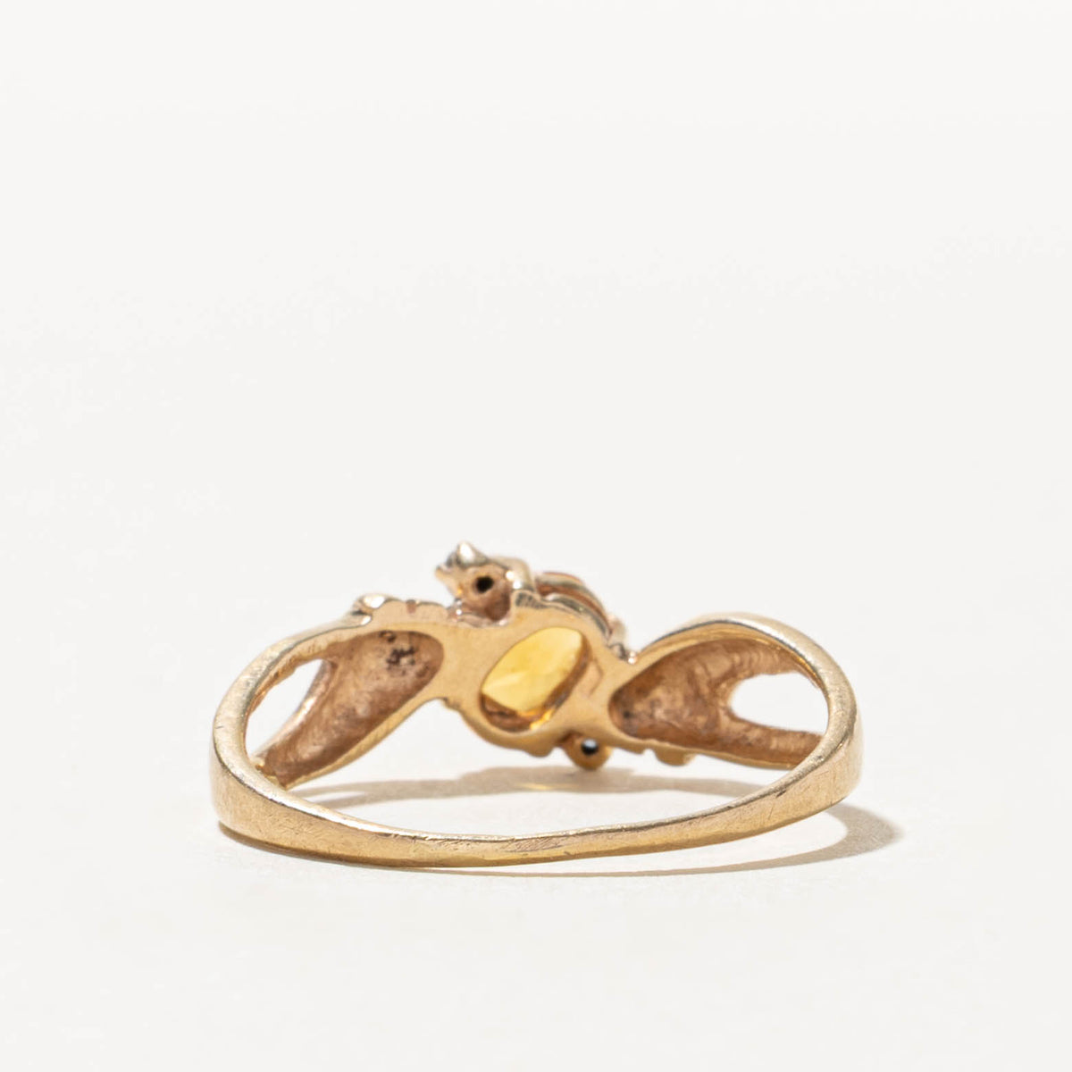 10k Citrine & Diamond Accented Grooved Bypass Ring | SZ 8.5