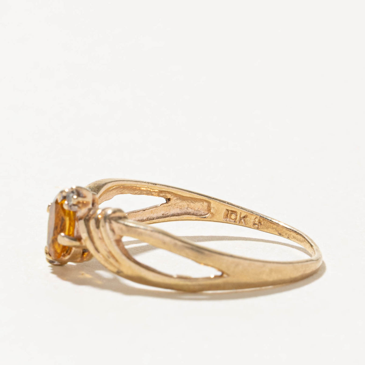 10k Citrine & Diamond Accented Grooved Bypass Ring | SZ 8.5