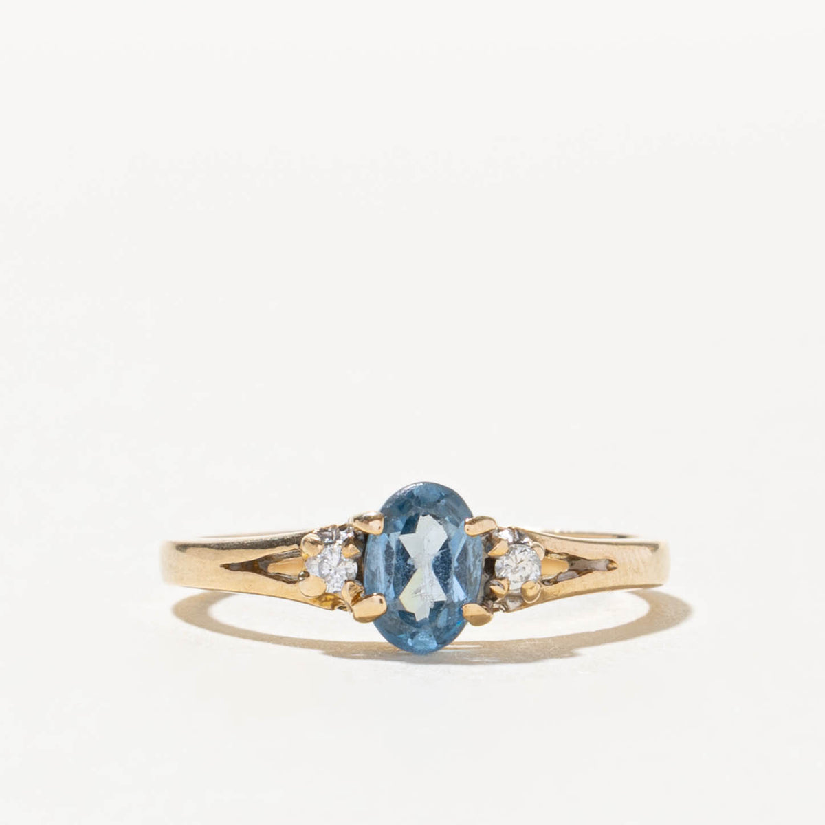 14k Oval Cut Topaz & Diamond Accented Open Shank Ring | SZ 6
