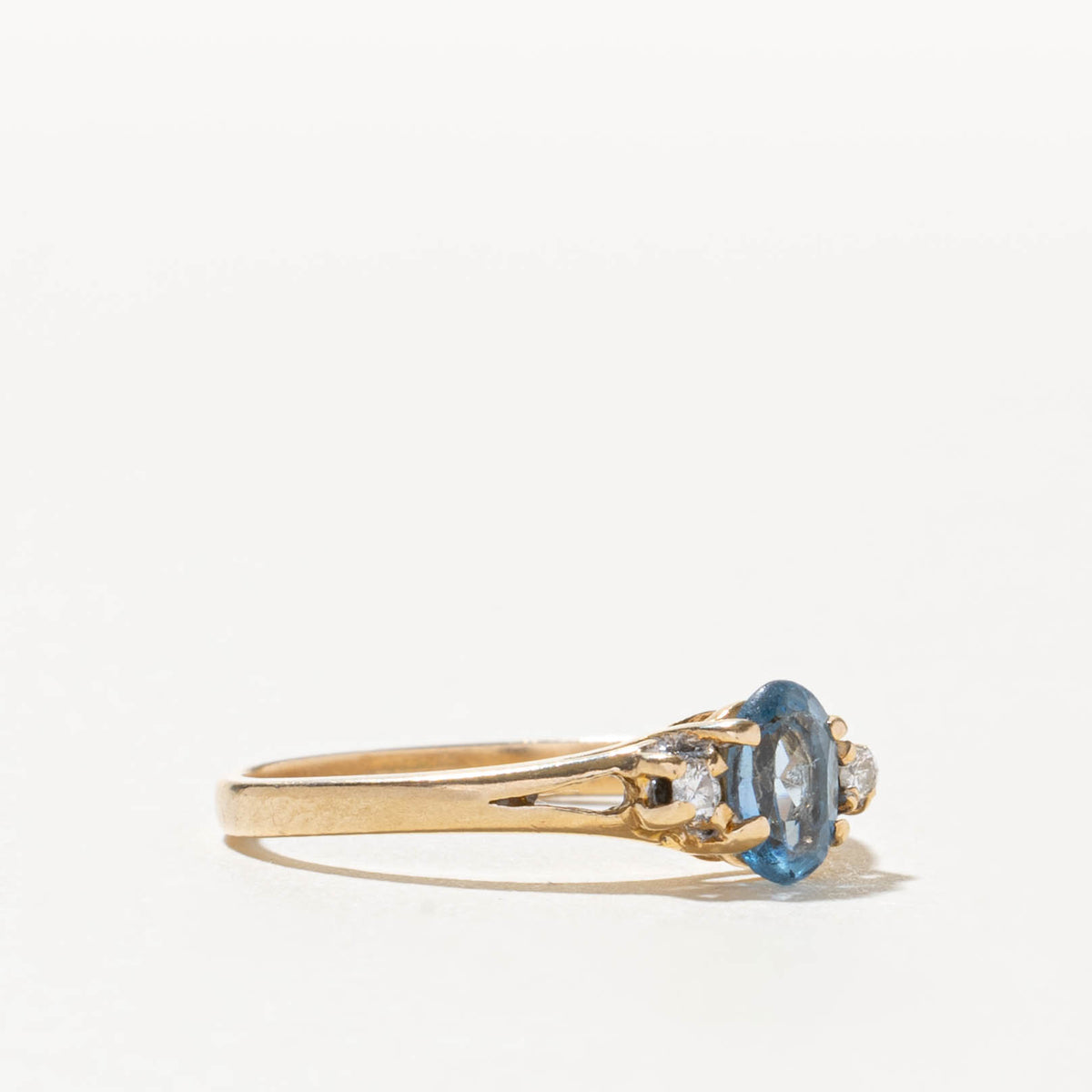 14k Oval Cut Topaz & Diamond Accented Open Shank Ring | SZ 6