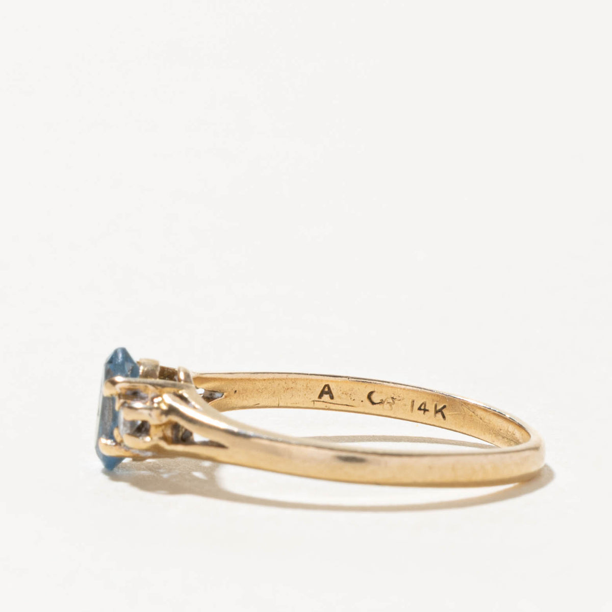 14k Oval Cut Topaz & Diamond Accented Open Shank Ring | SZ 6