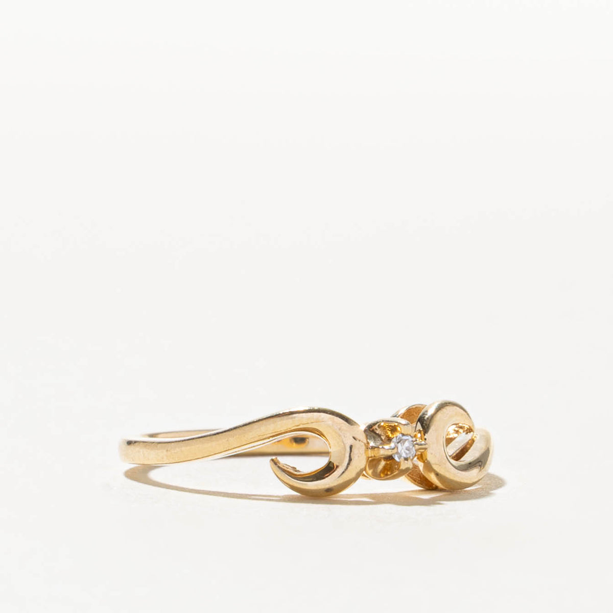 10k Single Diamond Scrollwork Bypass Ring | SZ 6.25
