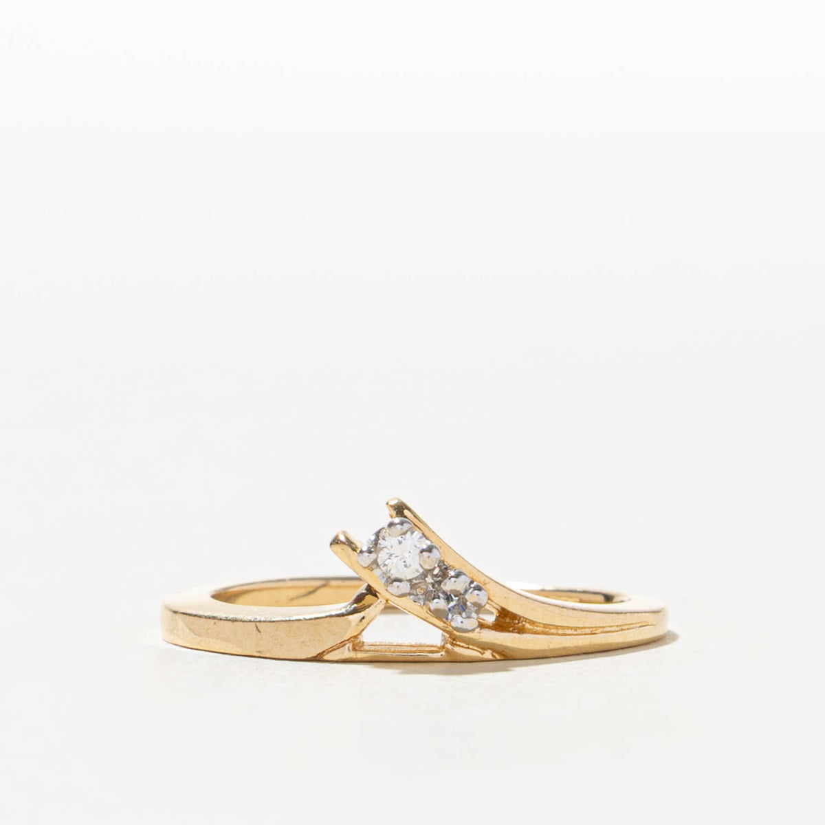 14k Two Stone Diamond Plain Bypass Ring | SZ 5.5
