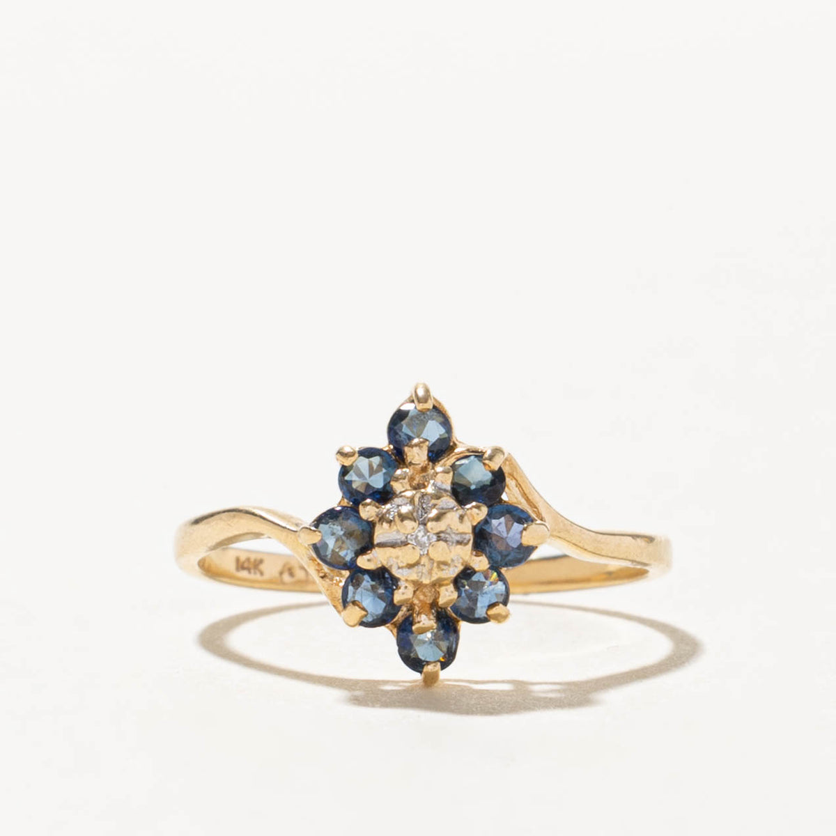 14k Sapphire & Diamond Petal Cluster Bypass Ring | SZ 4.75