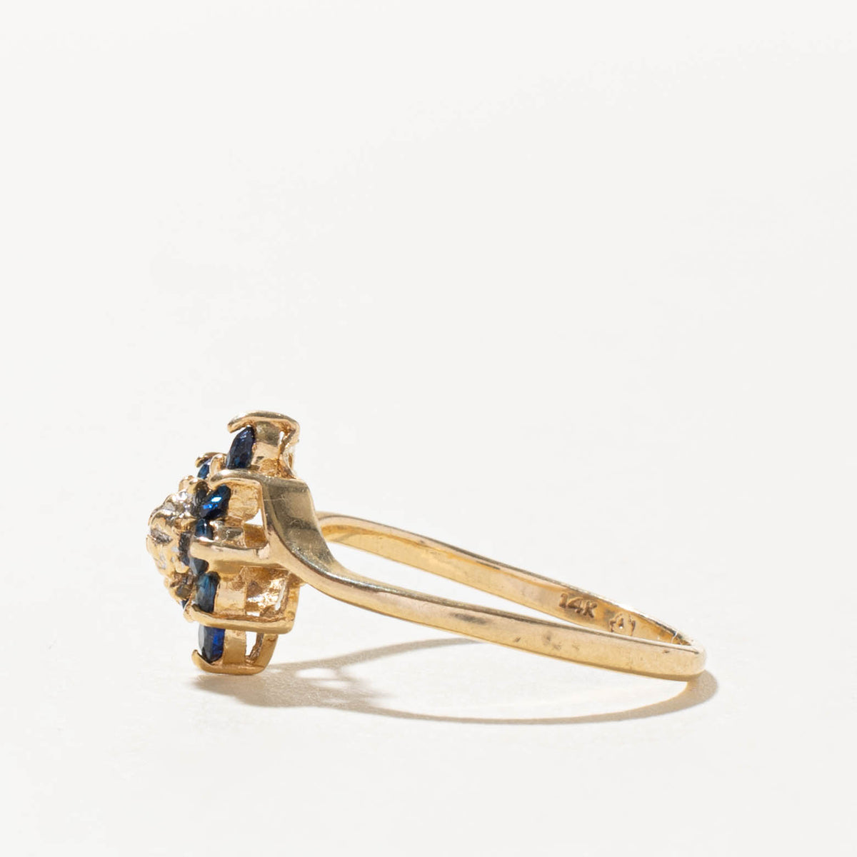 14k Sapphire & Diamond Petal Cluster Bypass Ring | SZ 4.75