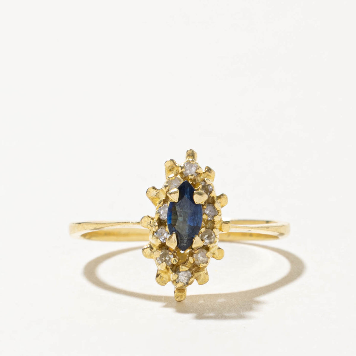 18k Marquise Cut Sapphire & Diamond Petal Halo Ring | SZ 6.25